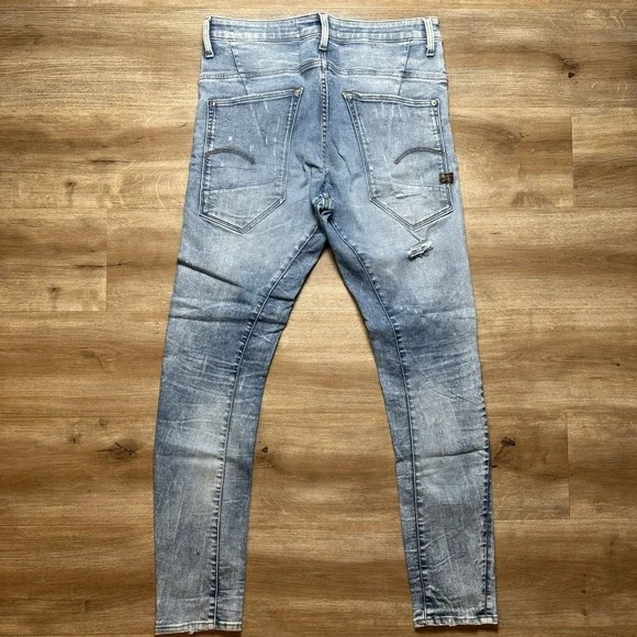 G Star Raw Jeans Mens 34x31 Acid Wash Type C 3D Super Slim Restored Denim Thrash